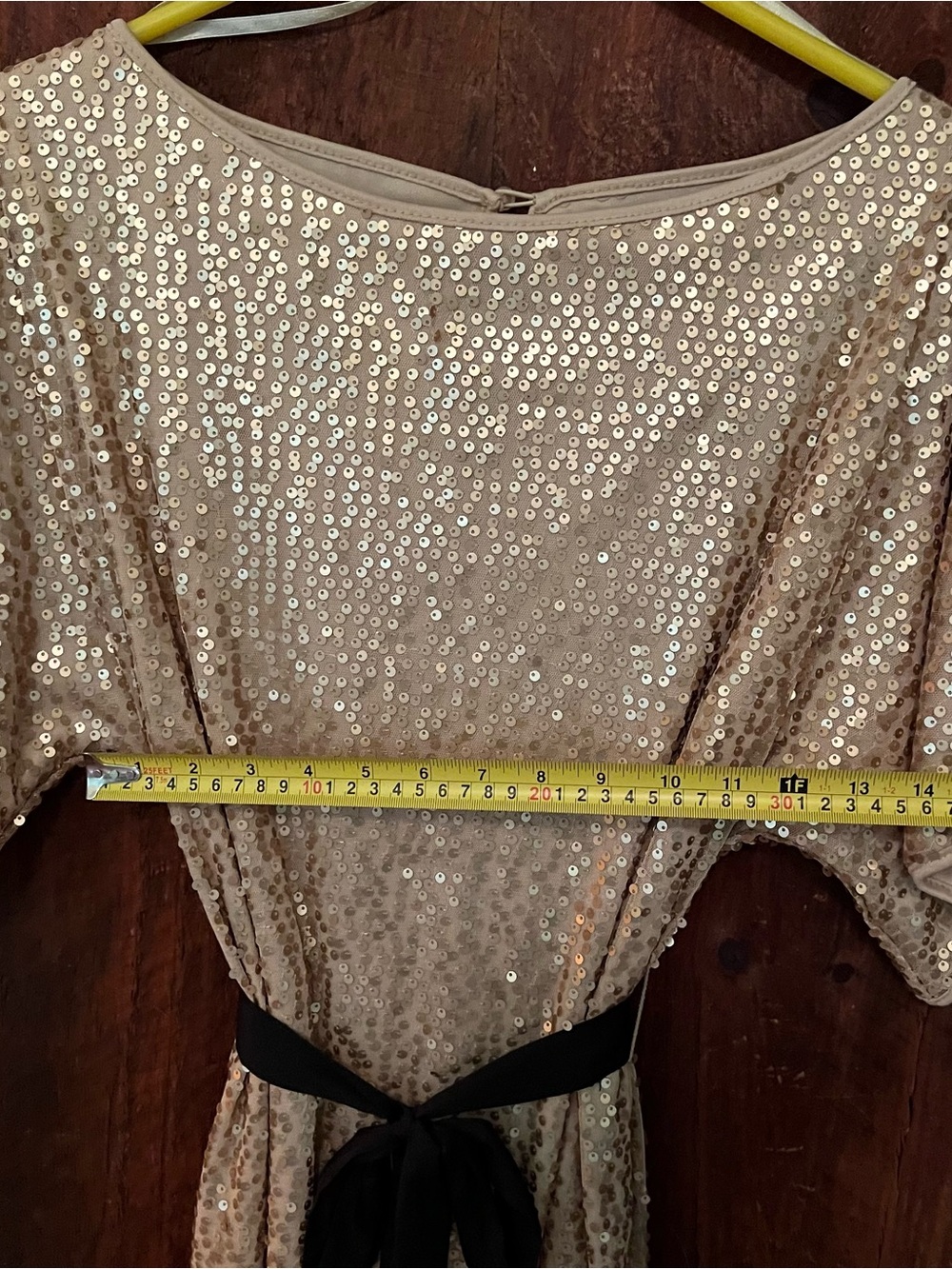 Ark & Co Rose Gold Sequin Mini Dress with Black Waist Tie - Picture 5 of 5